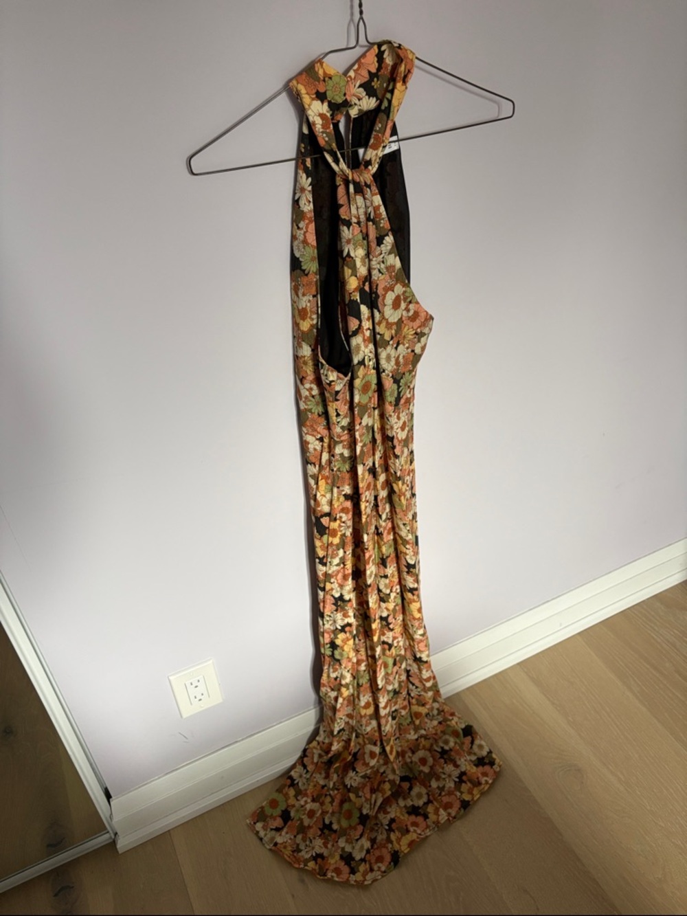 Mango Floral Halter Midi Dress in Peach and Olive - Picture 5 of 6